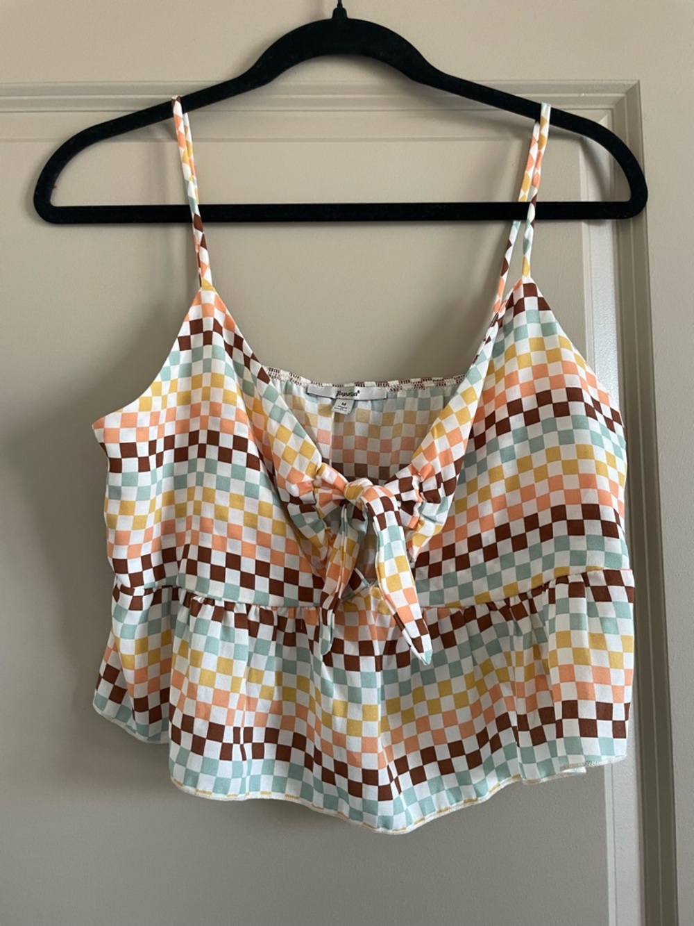 Papaya Multi-Color Checkerboard Tie-Front Babydoll Blouse